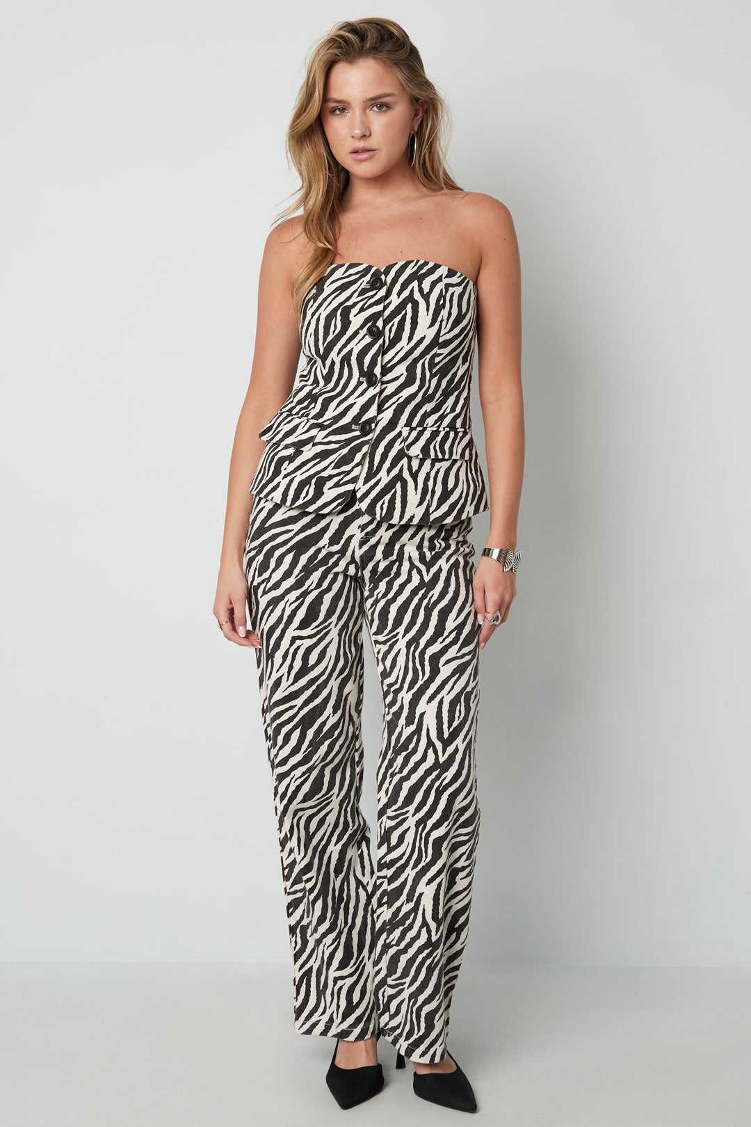 Cotone Top Senza Maniche Donna Stampa Zebra Chiusura con Pulsanti