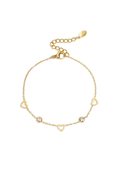 bracciale con ciondoli a forma di cuore e diamanti