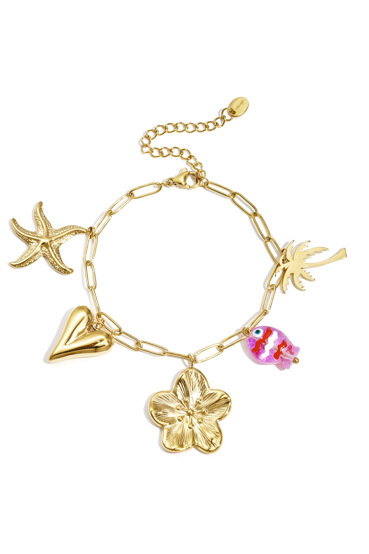 Braccialetti con ciondoli in acciaio inossidabile a forma di cuore, casual, per vacanze/spiaggia, semplici, gioielli da donna