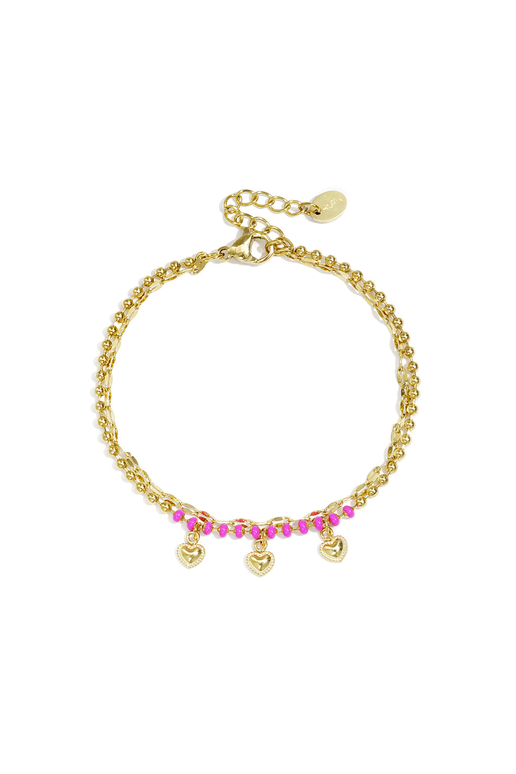 Bracciale doppio con perline e ciondoli a forma di cuore