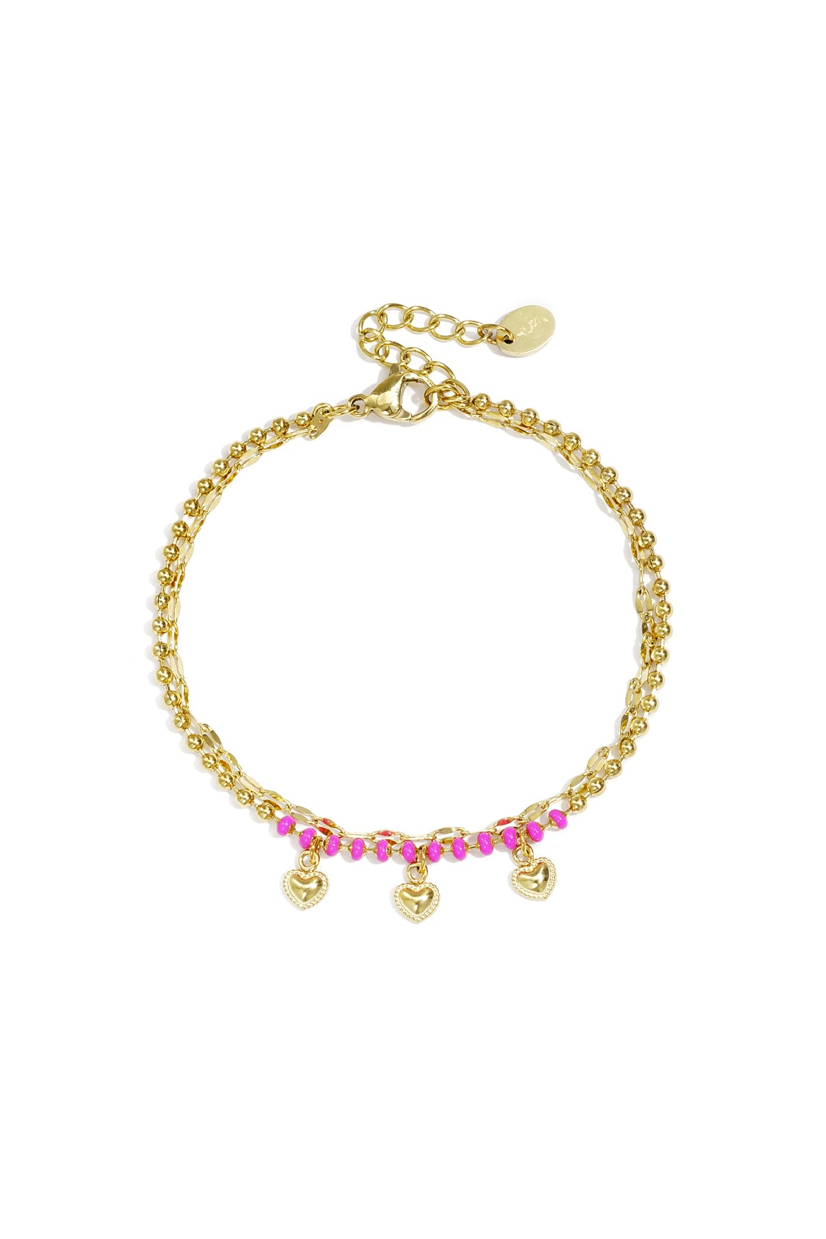 Bracciale doppio con perline e ciondoli a forma di cuore