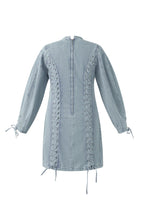 Cotton Woven Denim Dress Elegant Tie-up Solid Color