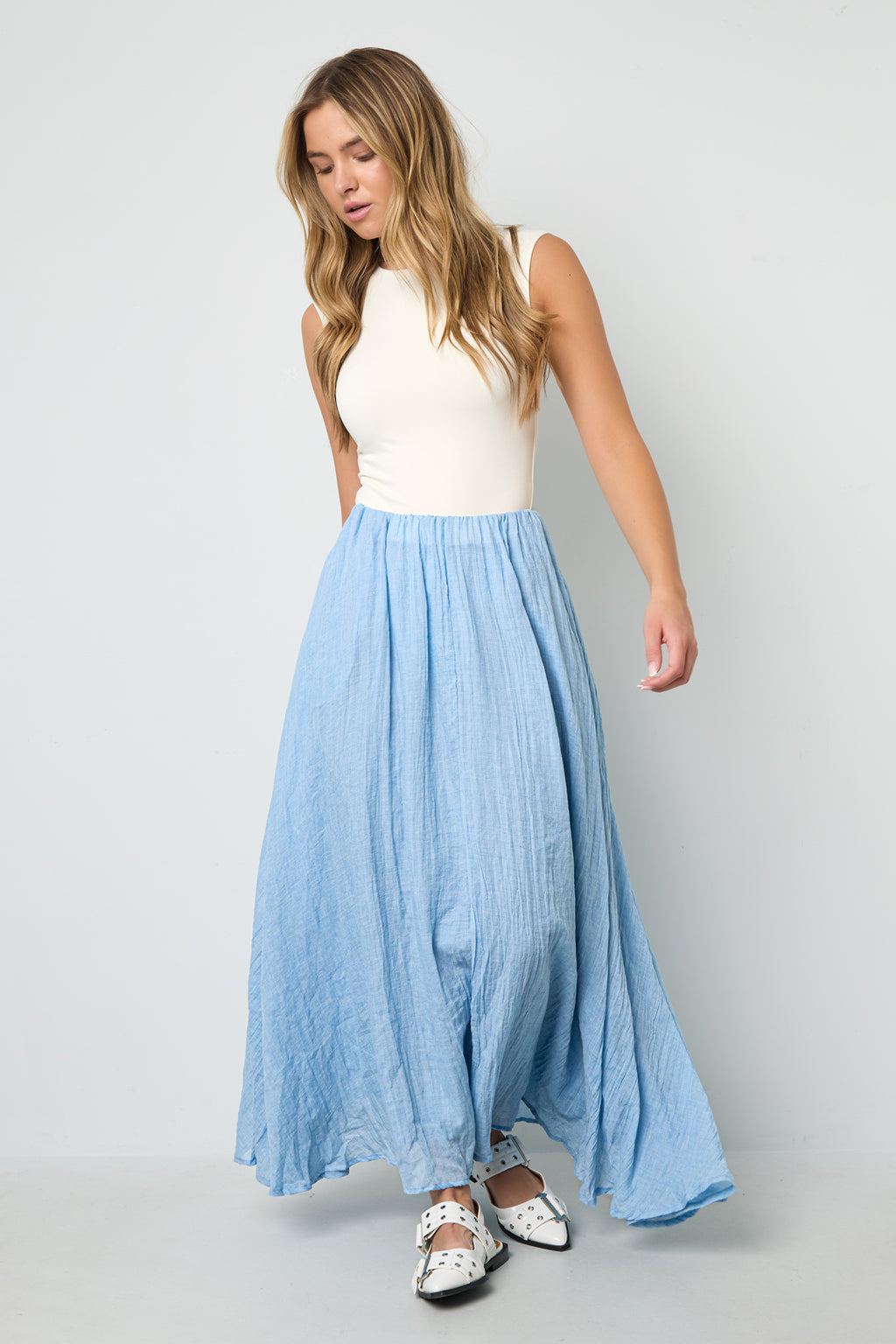 Gonna Maxi Donna in Fibra di Poliestere Tessuta Stile Casual Colore Puro