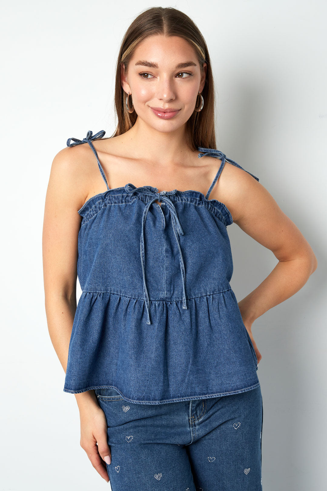 Tessuto Jeans Donna Top Casual Primavera/Estate Colore Puro