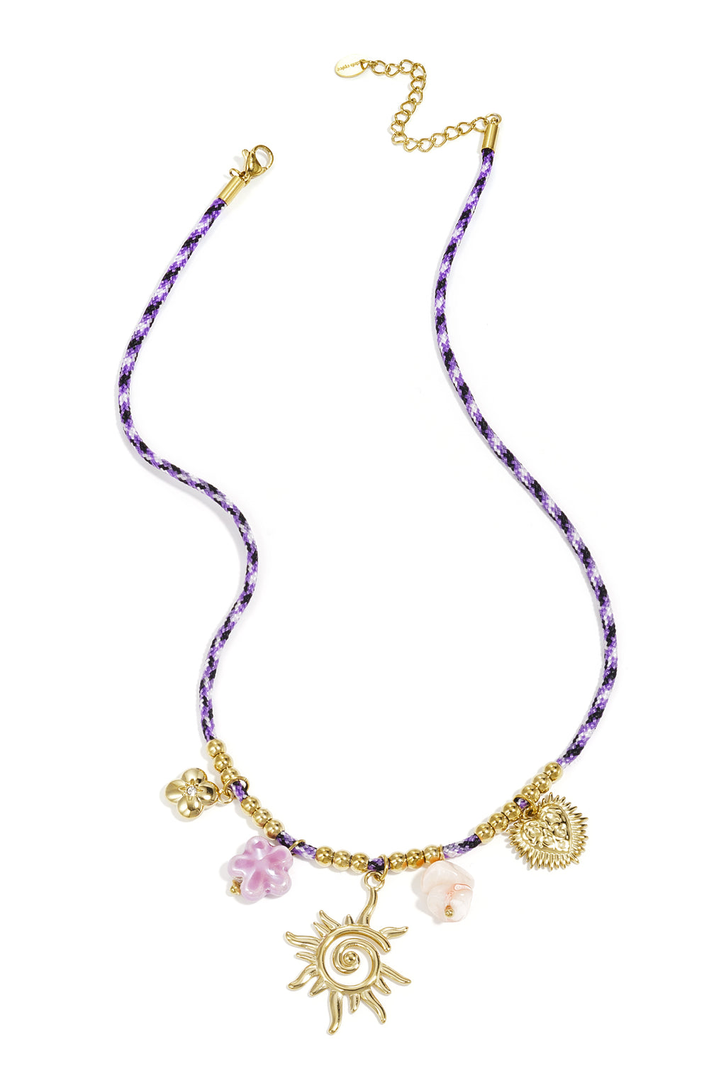 Collana con cordino colorato e pendenti vari viola