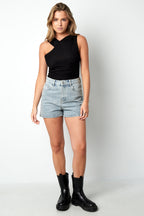 Denim Donna Shorts Vita Alta Design Forato