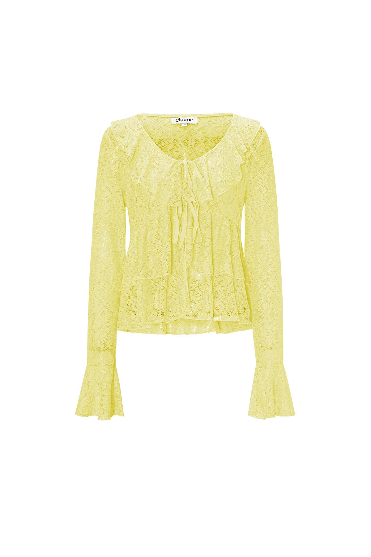 Tessuto Pizzo Donna Maglia Maniche Lunghe Elegante Dettaglio Volant