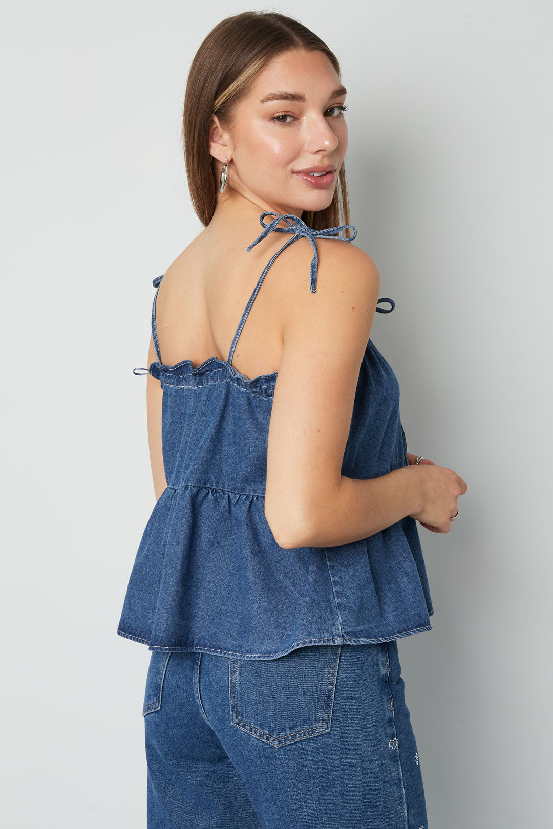Tessuto Jeans Donna Top Casual Primavera/Estate Colore Puro