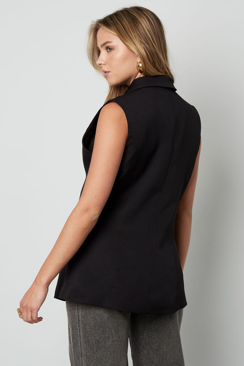 Giacca senza maniche in poliestere tessuto donna casual design asimmetrico