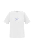 Cotone Maglietta Donna Casual Ricamo Stella Marina