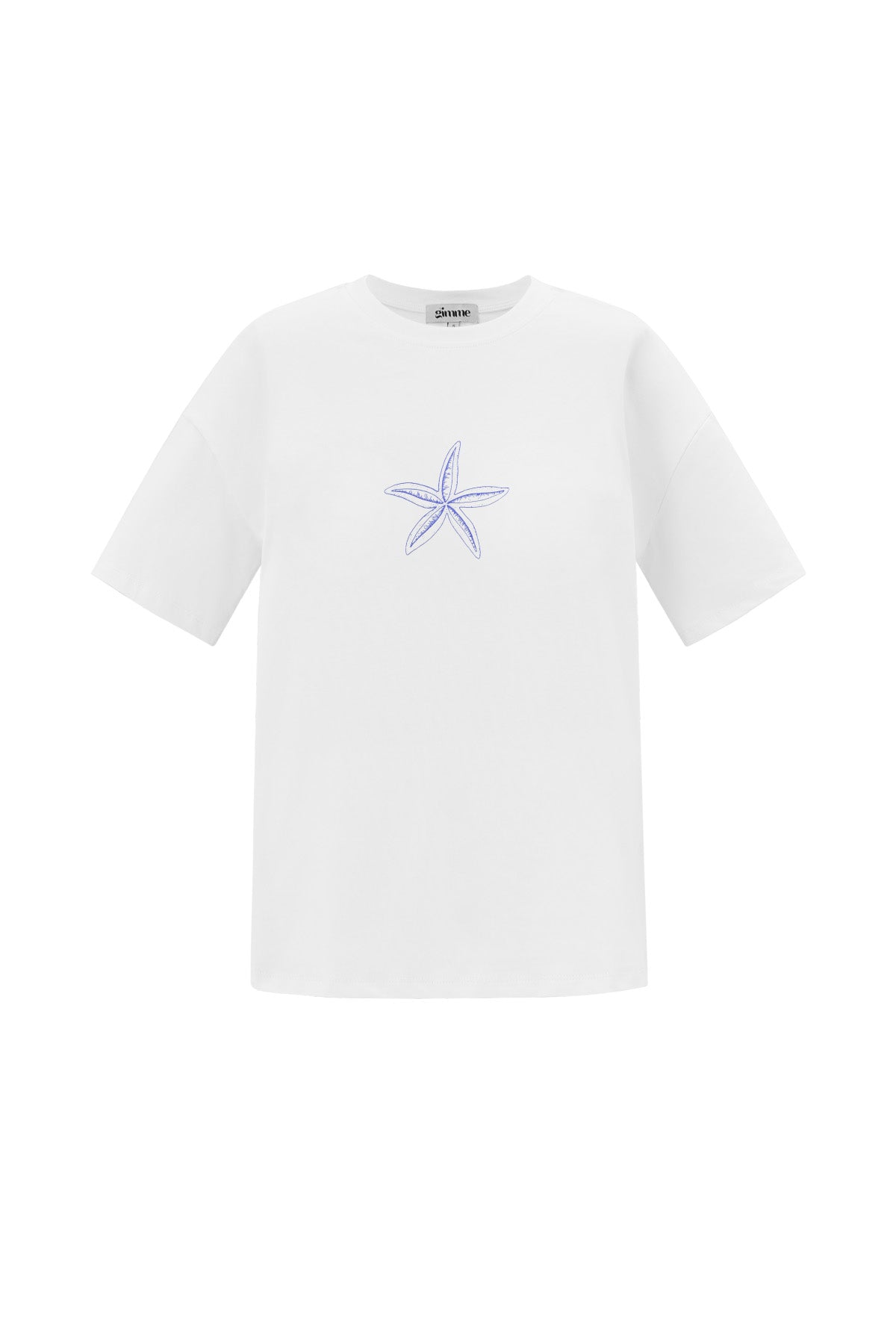 Cotone Maglietta Donna Casual Ricamo Stella Marina