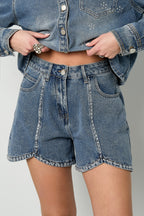 Pantaloncini in denim con strass