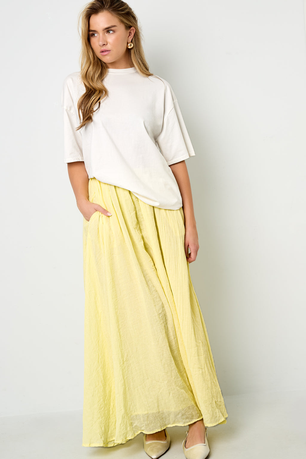 Gonna Maxi Donna in Fibra di Poliestere Tessuta Stile Casual Colore Puro