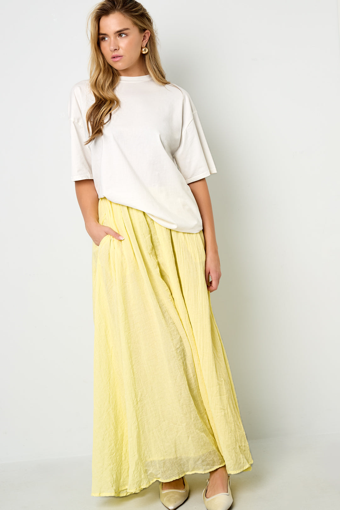 Gonna Maxi Donna in Fibra di Poliestere Tessuta Stile Casual Colore Puro