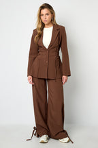 Pantaloni Dritti Donna in Fibra di Poliestere Tessuta Stile Casual con Legacci