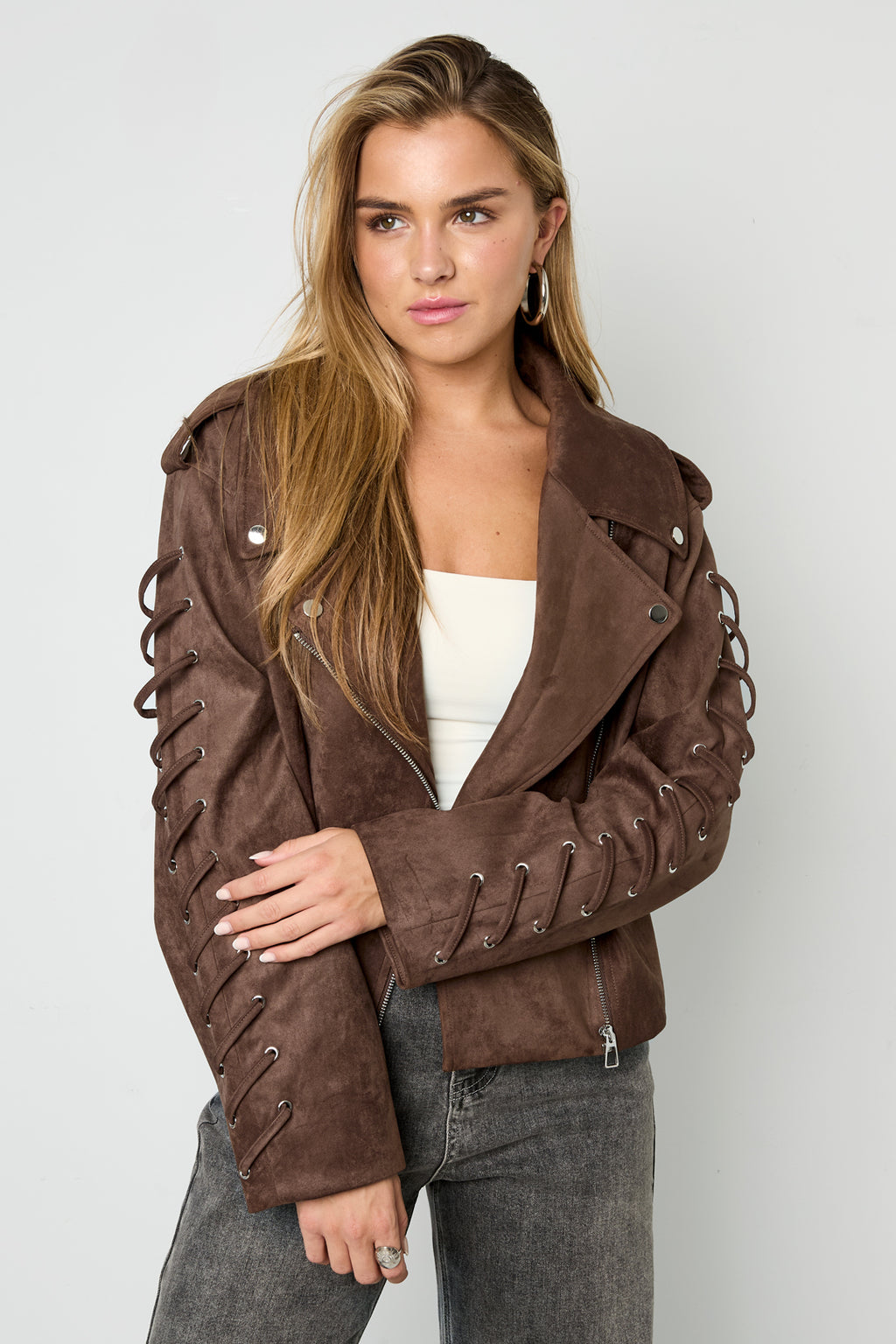 Woven Polyester Fiber Giacca Donna Style Street Tie-up