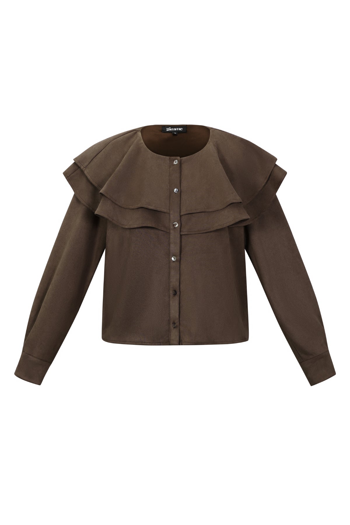 Woven Polyester Fiber Donna Blusa Elegant Ruffle Trim