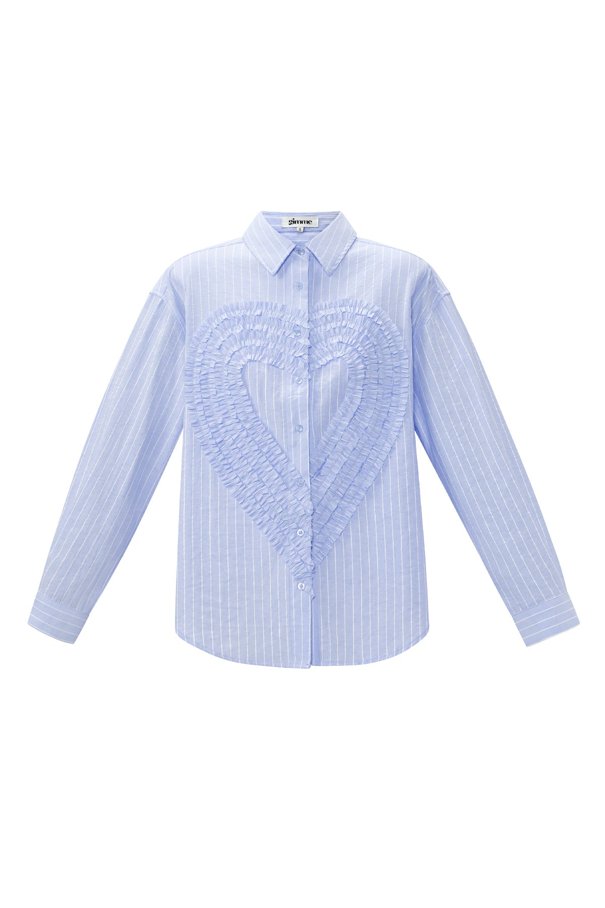 Cotton Woven Camicia Donna Casual Stripes Cuore Ruffle Detail