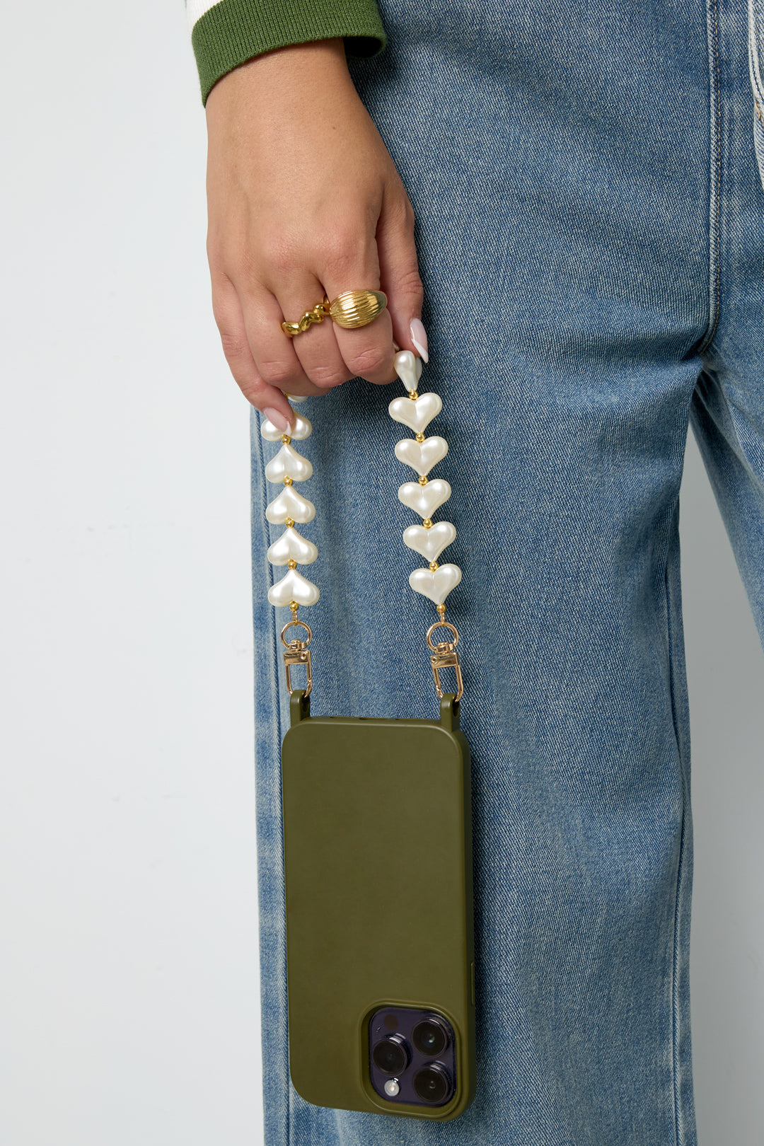 Cavo telefonico alla moda con cuori perlati