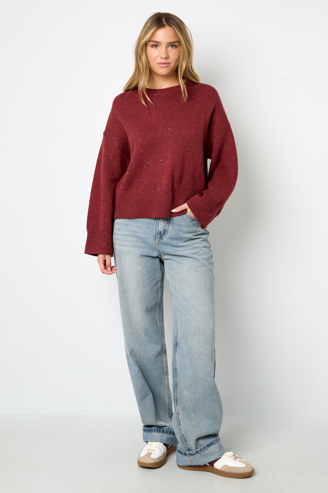 Maglioni in Fibra di Poliestere Tessuto Donna Stile Casual Colore Puro Autunno/Inverno