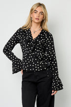 Camicia Donna in Fibra di Poliestere Tessuta Elegante a Puntini
