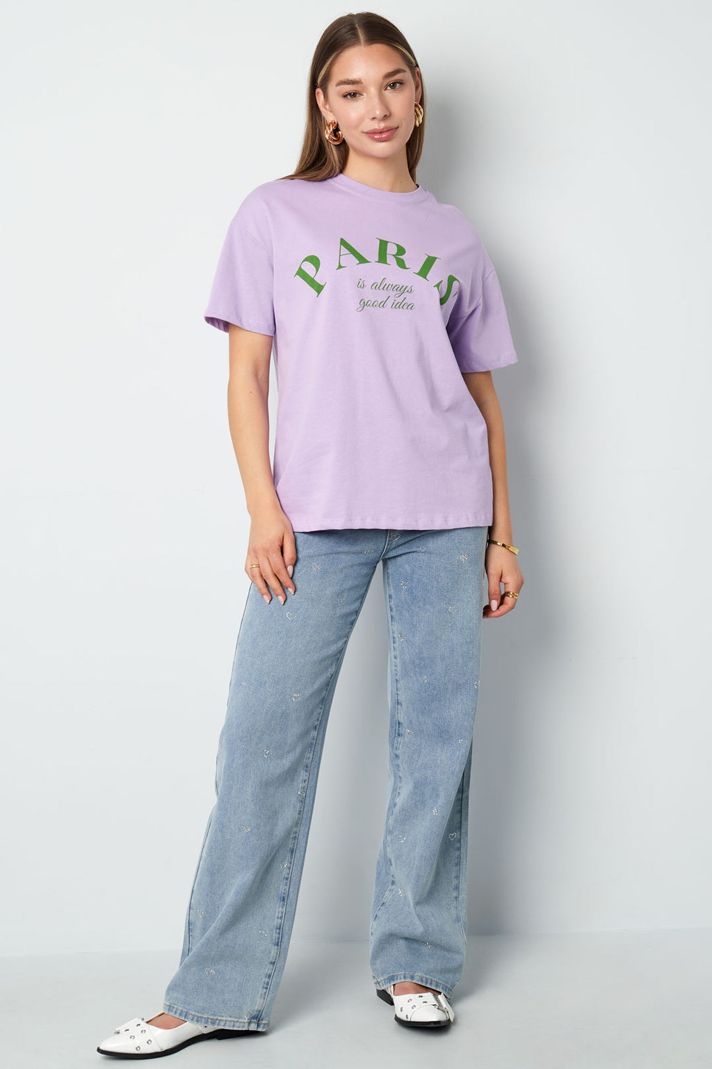 Cotone Tessuto Donna Pantaloni Dritti Jeans Ricamo Cuore Casual