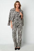 Tessuto Cotone Donna Pantaloni Dritti Casual Righe di Zebra