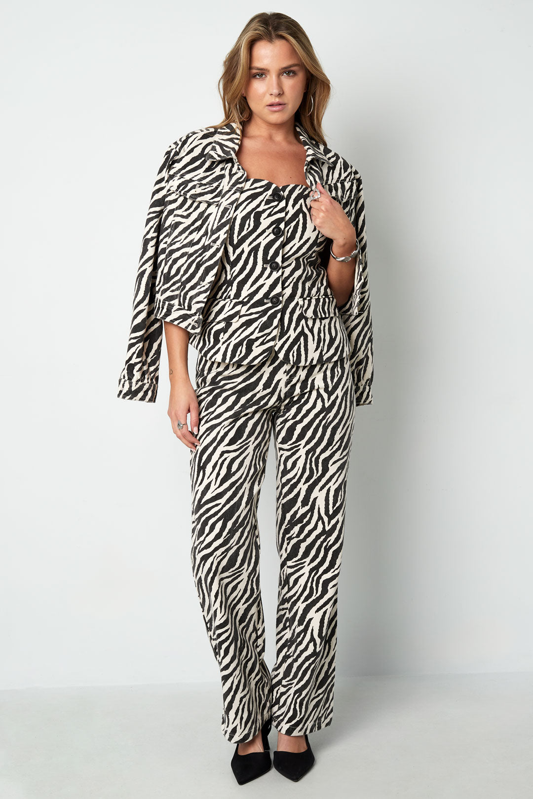 Tessuto Cotone Donna Pantaloni Dritti Casual Righe di Zebra