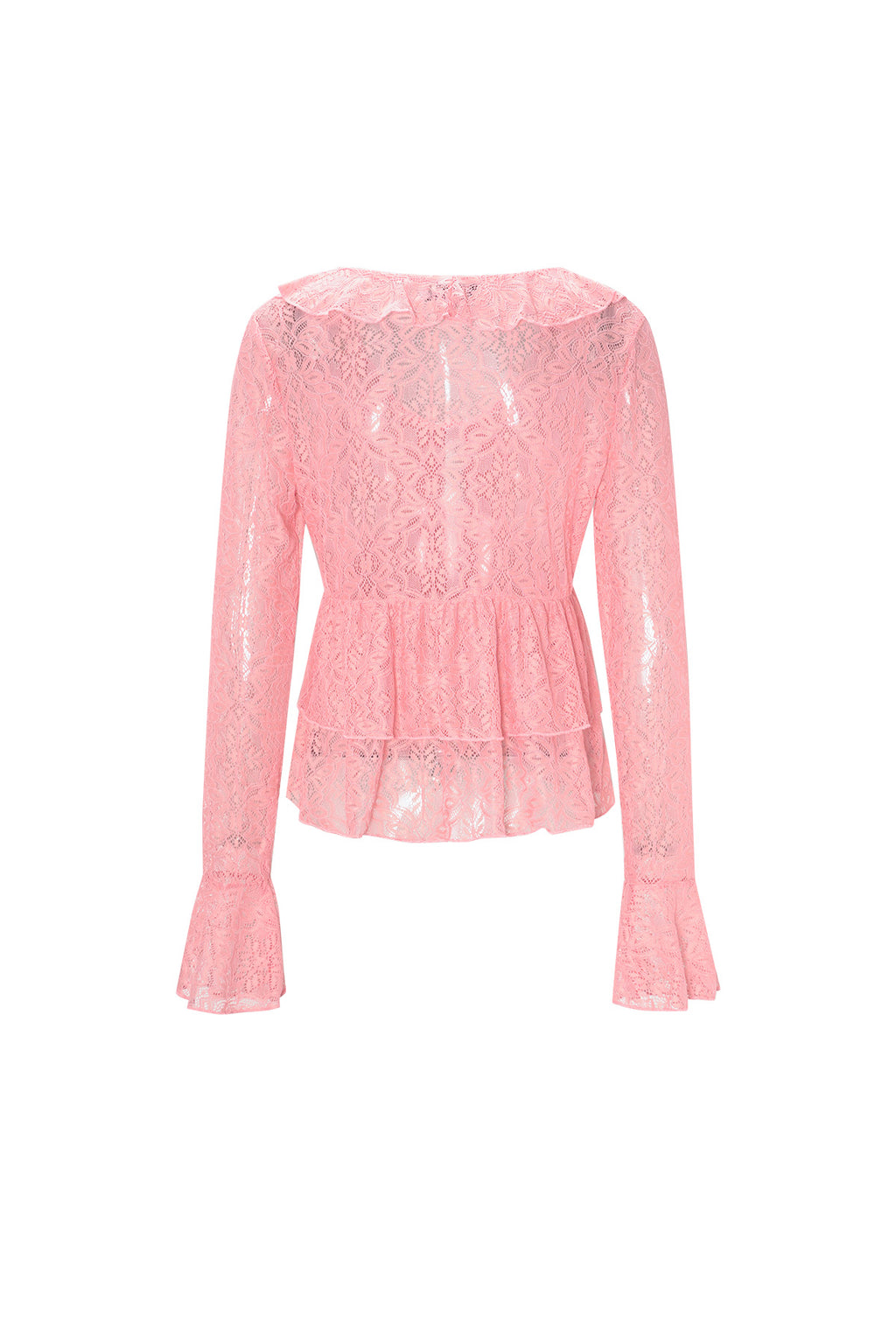 Tessuto Pizzo Donna Maglia Maniche Lunghe Elegante Dettaglio Volant