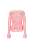 Tessuto Pizzo Donna Maglia Maniche Lunghe Elegante Dettaglio Volant