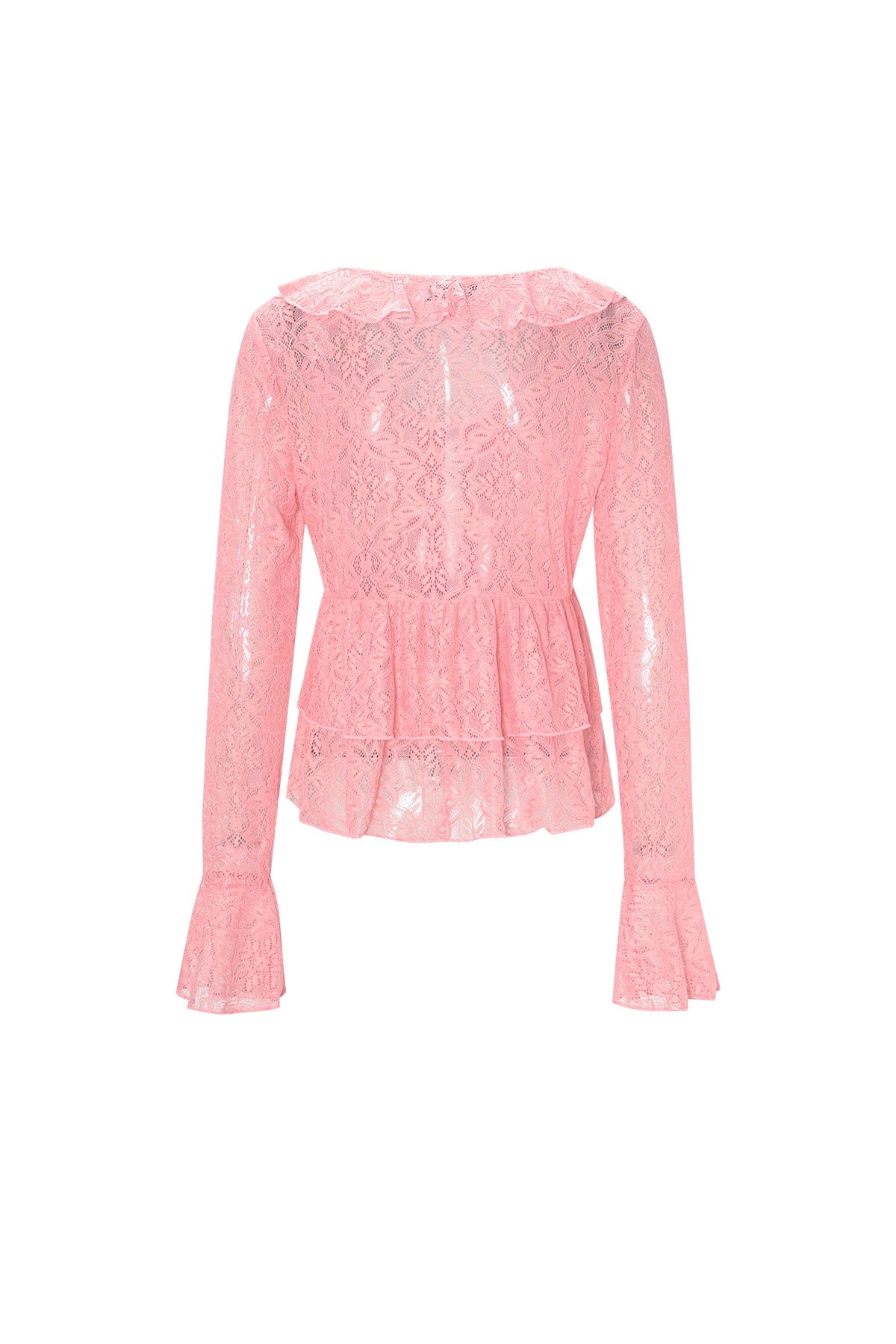 Tessuto Pizzo Donna Maglia Maniche Lunghe Elegante Dettaglio Volant