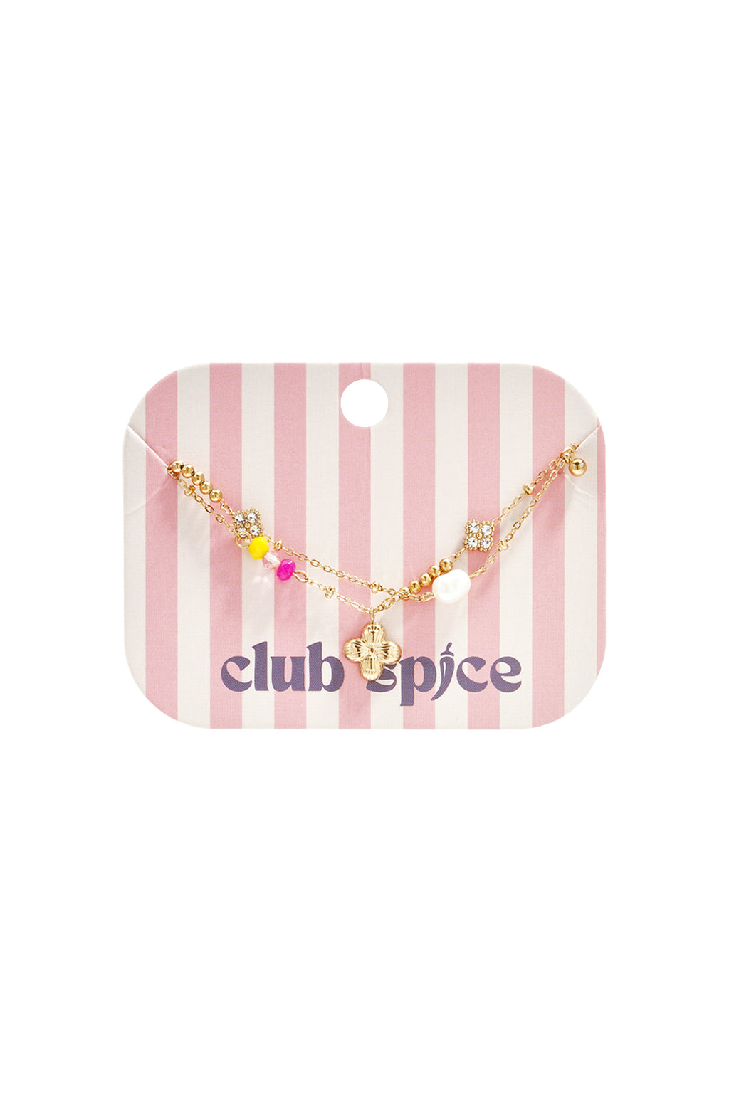 Bracciale con ciondolo a forma di quadrifoglio, perla e perline