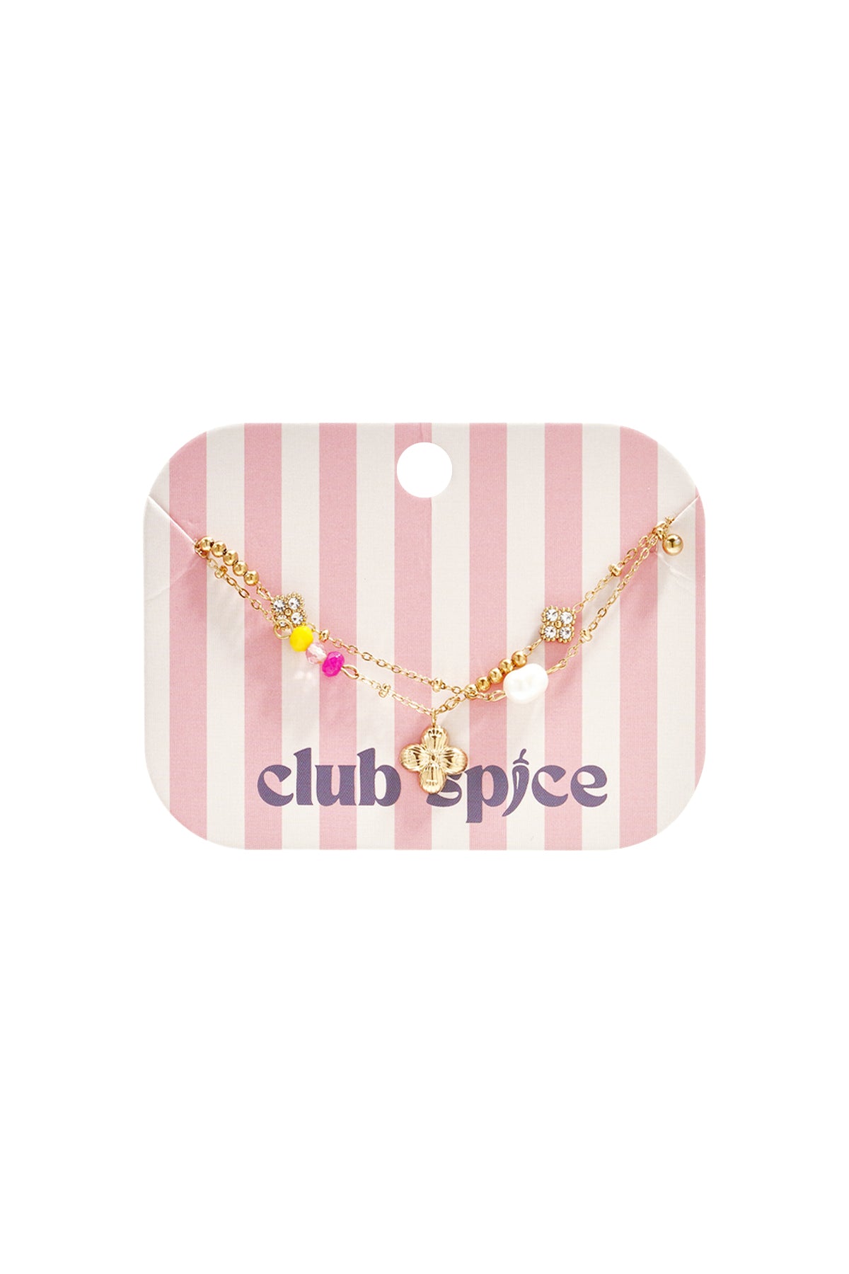 Bracciale con ciondolo a forma di quadrifoglio, perla e perline