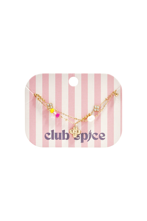 Bracciale con ciondolo a forma di quadrifoglio, perla e perline