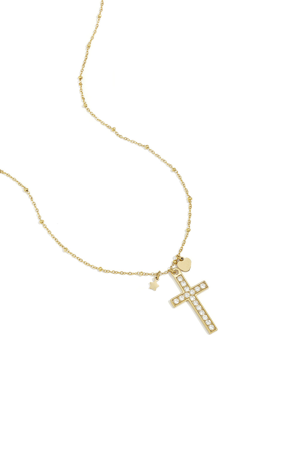 Collana con pendente a croce decorato e ciondoli