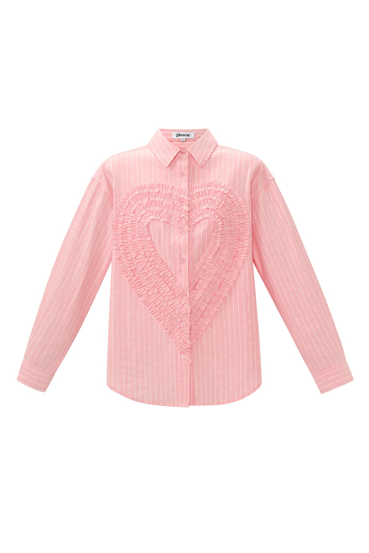 Cotton Woven Camicia Donna Casual Stripes Cuore Ruffle Detail