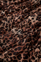 Abito Mini in Poliestere Tessuto Elegante Stampa Leopardo Orlo a Volant