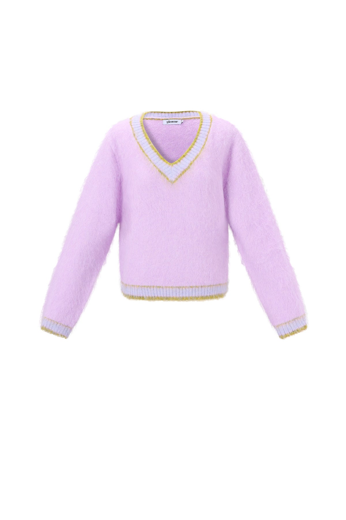 Maglione donna in maglia fibra di poliestere collo a V casual contrasto cromatico