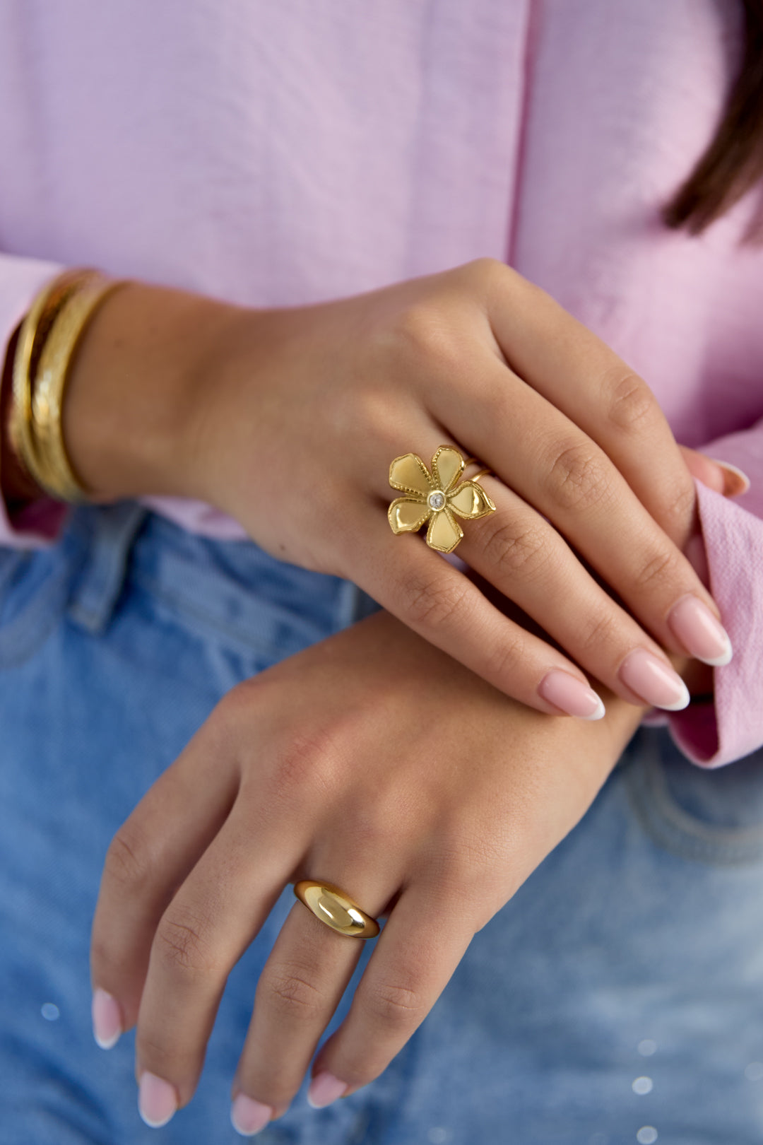 Anelli statement in acciaio inossidabile, modello Flower Simple, serie Daily Simple, gioielli da donna